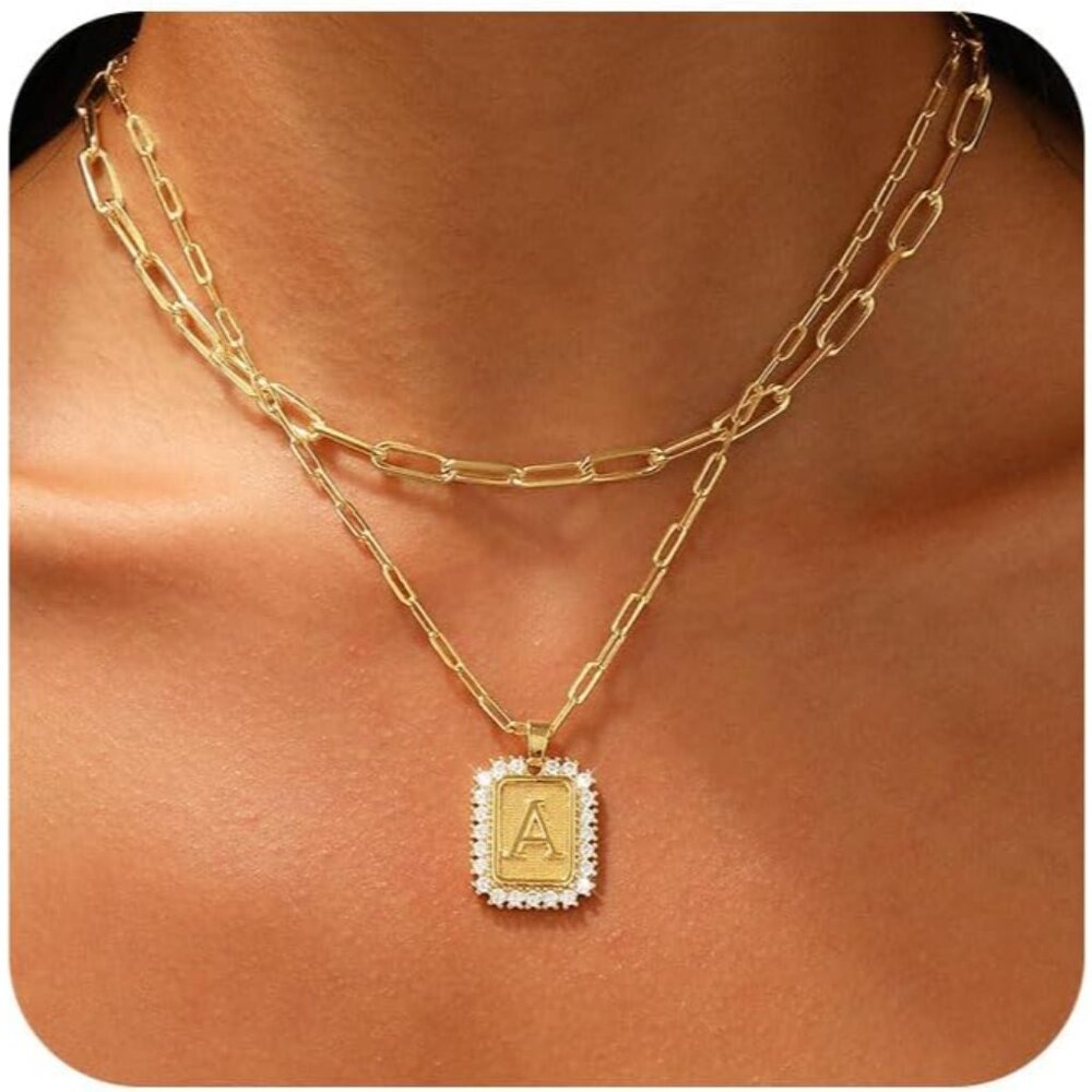 Personalized Gold Paperclip Initial Necklace For … - image 1